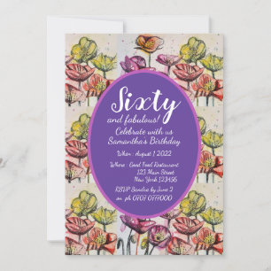 Lila Rote Mohnblume 60. Geburtstagsfeier Einladung