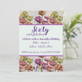 Lila Rote Mohnblume 60. Geburtstagsfeier Einladung (Stehend Vorderseite)