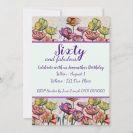Lila Rote Mohnblume 60. Geburtstagsfeier Einladung