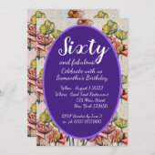 Lila Rote Mohnblume 60. Geburtstagsfeier Einladung (Vorne/Hinten)