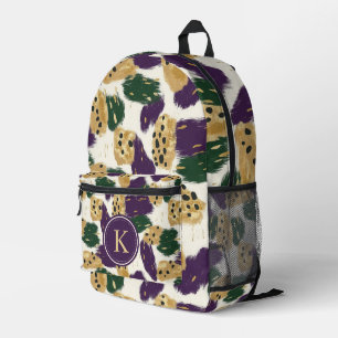 Lila rote Pinselstriche Muster Monogram Bedruckter Rucksack