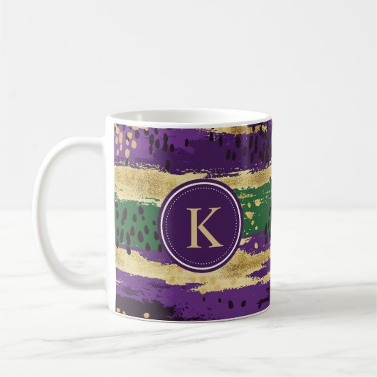 Lila rote Pinselstriche Muster Monogram Kaffeetasse (Links)