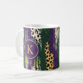 Lila rote Pinselstriche Muster Monogram Kaffeetasse (Vorderseite Links)