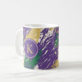 Lila rote Pinselstriche Muster Monogram Kaffeetasse (Vorderseite Links)