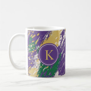 Lila rote Pinselstriche Muster Monogram Kaffeetasse