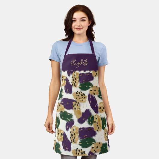 Lila rote Pinselstriche Muster Monogram Schürze (Getragen)