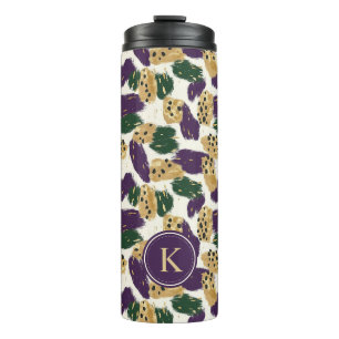 Lila rote Pinselstriche Muster Monogram Thermosbecher