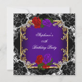 Lila Rote Rose Gold Black Birthday Party Einladung (Vorderseite)