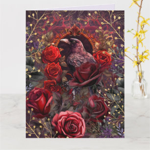 Lila-Rote Rosen-Gotik-Dunkle Schönheit Krähe Rabe Karte