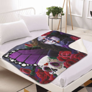 Lila Rote Rosen Zucker Schädel Fee Tag Tote Sherpadecke