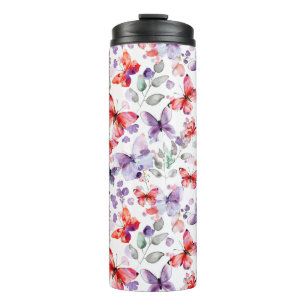 Lila rote Schmetterlinge Thermosbecher
