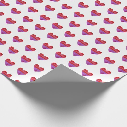 Lila rote Wasserfarbenherzen Geschenkpapier (Ecke)