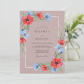 Lila-rote Wildblumenhochzeit Einladung (Stehend Vorderseite)