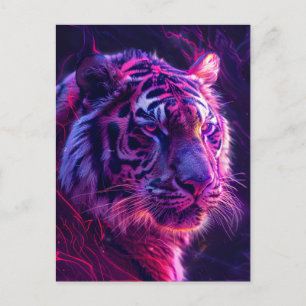 Lila Roter Neon-Tiger Kosmischer Glanz Postkarte