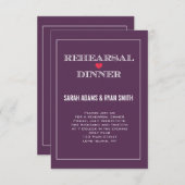 Lila rotes Herz-Hochzeits-Proben-Abendessen lädt Einladung (Vorne/Hinten)