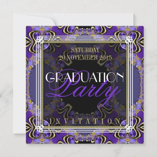 Lila Royal Art Deco Graduation Party - Einladungen (Vorderseite)