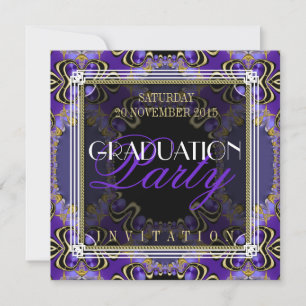 Lila Royal Art Deco Graduation Party - Einladungen