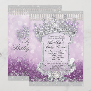 Lila Royal Bling Glitzer Kinderdusche Einladungen