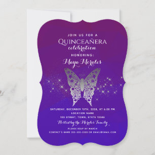 Lila Royal Blue Quinceanera Einladung