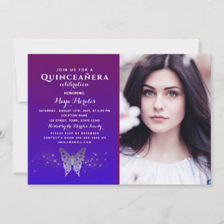 Lila Royal Blue Quinceanera Einladung