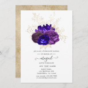 Lila, Royal Blue und Gold Bridesmaids Luncheon Einladung