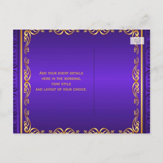 Lila Royal Carriage Save the Date Ankündigungspostkarte (Rückseite)