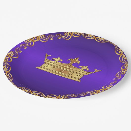 Lila Royal Crown Pappteller (Schrägansicht)