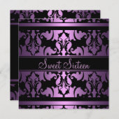 Lila Royal Damask Sweet16 Geburtstagsempfang Einladung (Vorne/Hinten)