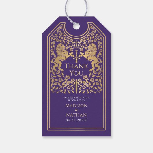 Lila Royal Lion Mittelalterliche Hochzeit Geschenkanhänger (Rückseite)