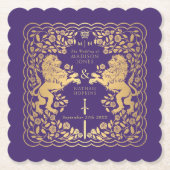 Lila Royal Lion Mittelalterliche Hochzeit Untersetzer (Vorderseite)