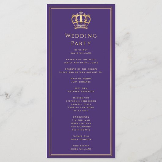 Lila Royal Lion Mittelalterliches Hochzeitsprogram Programm (Rückseite)