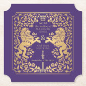 Lila Royal Lion Mittelalterliches Hochzeitsticket Untersetzer (Vorderseite)