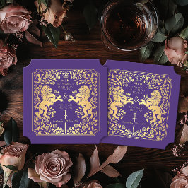 Lila Royal Lion Mittelalterliches Hochzeitsticket Untersetzer