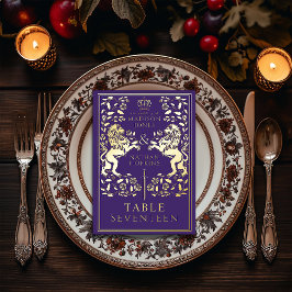 Lila Royal Medieval Lion Wedding Foil Table Card Folieneinladung