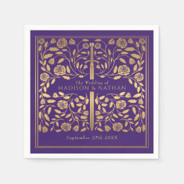 Lila Royal Mittelalterliche Goldschwerthochzeit Serviette