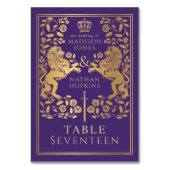 Lila Royal Mittelalterliche Löwenhochzeit Tischnummer (Vorderseite)