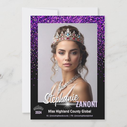 Lila Royale Pageant Autogrammkarte | QR-Code Einladung (Vorderseite)
