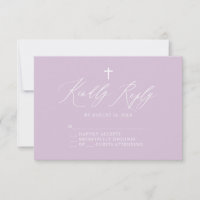 Lila RSVP-Karte für die Taufe des Weißen Kreuzes
