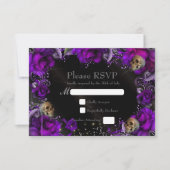 Lila RSVP-Karte für Rose und Skulls RSVP Karte (Vorderseite)