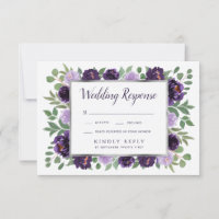 Lila RSVP-Karten für Hochzeiten von Silberflorwass