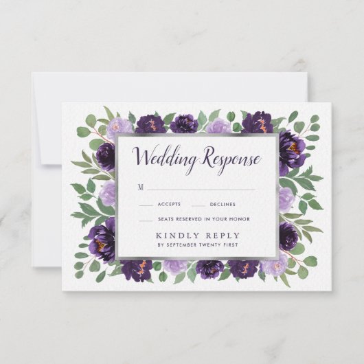 Lila RSVP-Karten für Hochzeiten von Silberflorwass RSVP Karte (Vorderseite)