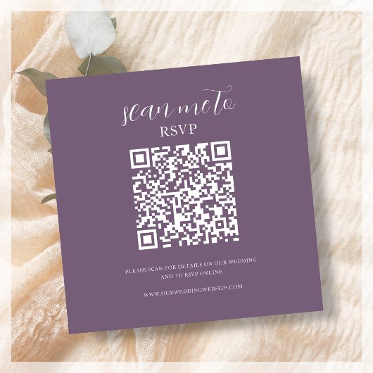 Lila | RSVP QR Code für Hochzeiten Begleitkarte