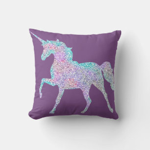 Lila, rückhaltbares Streifen Unicorn Kissen