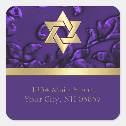 Lila Rücksendeadresse mit beliebiger Farbe Quadratischer Aufkleber (Vorderseite)