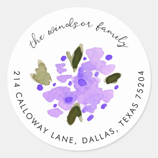 Lila Rücksendeadresse Runder Aufkleber (Vorderseite)