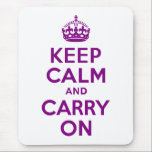 Lila ruhig bleiben und weiterfahren mousepad<br><div class="desc">Lila und weiße "Keep Calm and Carry On" moderne Version des klassischen Posters.</div>