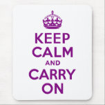 Lila ruhig bleiben und weiterfahren mousepad<br><div class="desc">Lila und weiße "Keep Calm and Carry On" moderne Version des klassischen Posters.</div>