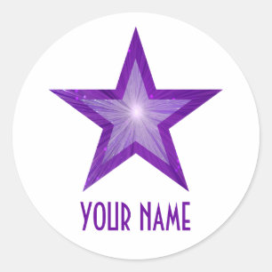 Lila rundes Aufkleberweiß des Stern-"Namens" Runder Aufkleber
