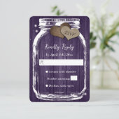 Lila Rustic Wood Hearts Mason Jar Wedding RSVP (Stehend Vorderseite)