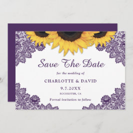 Lila Rustikal-Chic-Sonnenblumenhochzeit Save The Date
